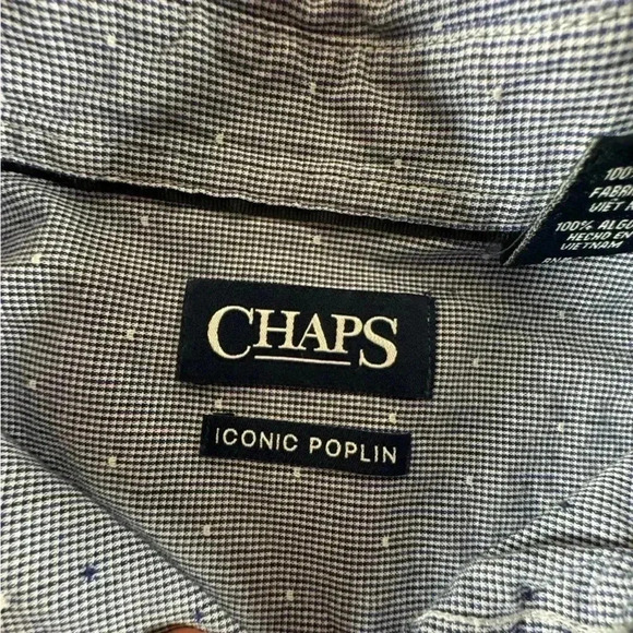 Men's Chaps Large Iconic Poplin 100% Cotton Blue Collar Button Down Shirt - Picture 6 of 11